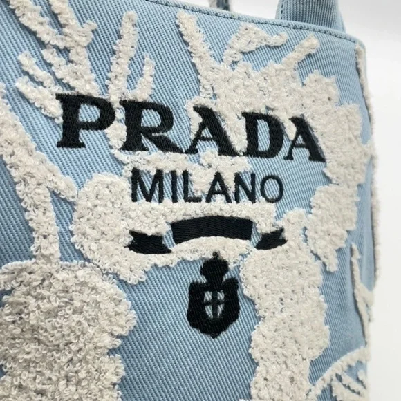 Prada Milano CELESTE BIAN SKY BLUE DRILL Blue & White Women's Bag crossbody bag - Picture 6 of 15